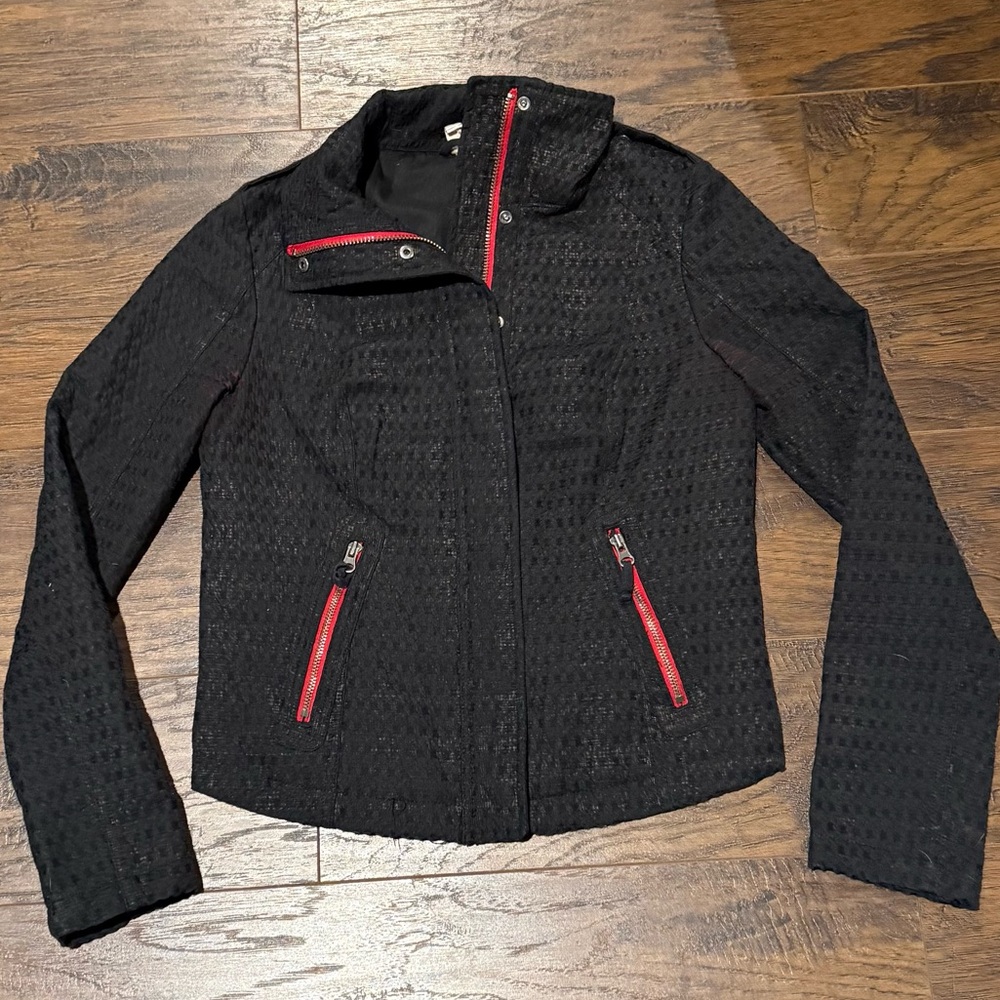 Y2k free people black and red textured jacket